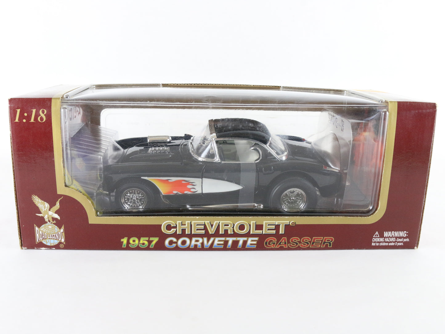 1957 Chevy Corvette Gasser Black W/ Flames Road Legends 1:18 Diecast Model 92019