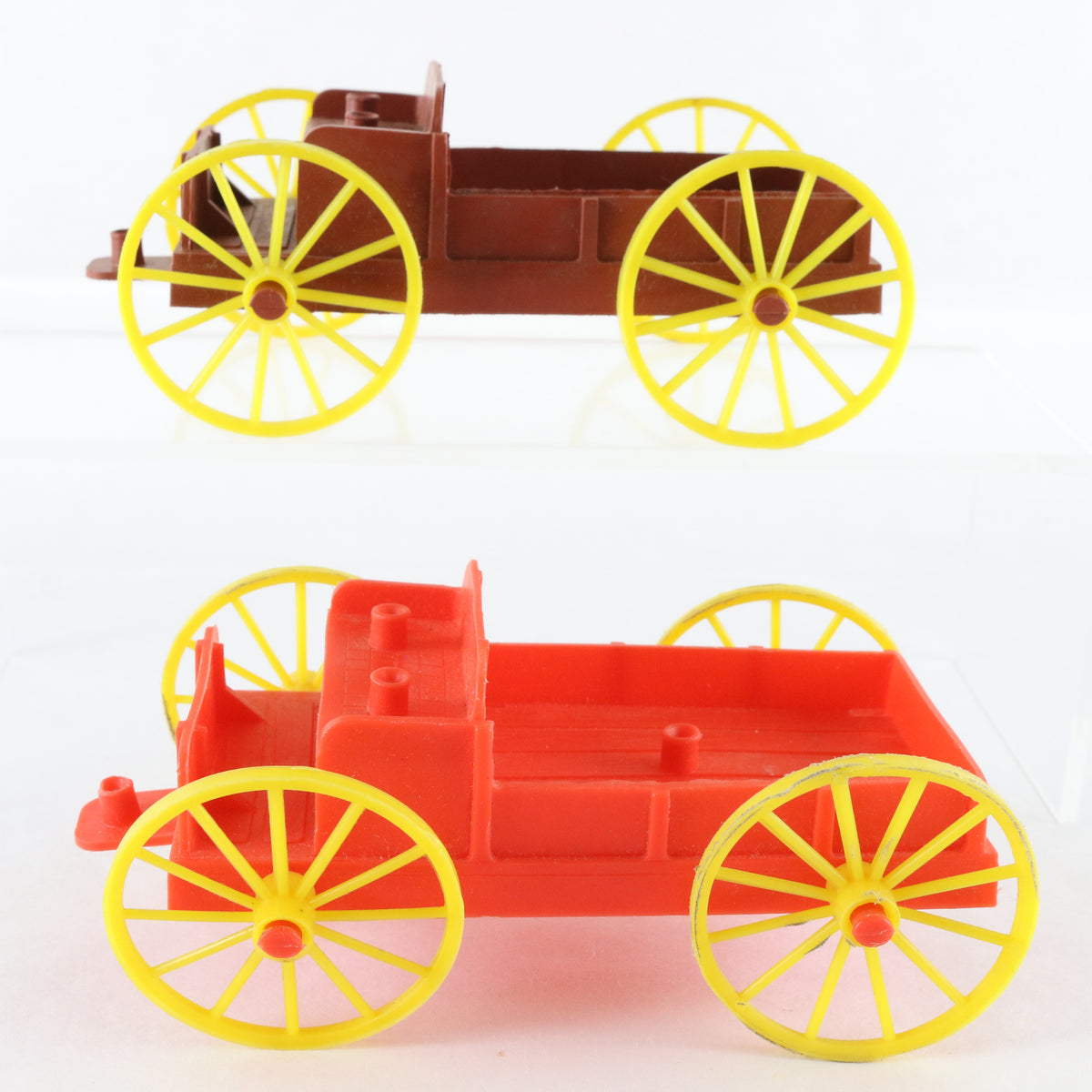 Lot Of 2 Vintage Buckboard Wagons Dark & Light Red MPC 5.5" Plastic Models