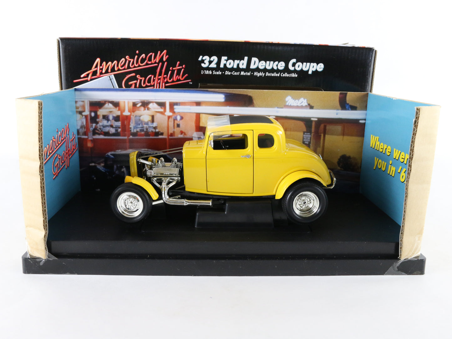 1932 '32 Ford Deuce Coupe Yellow American Graffiti ERTL 1:18 Diecast Model 32078