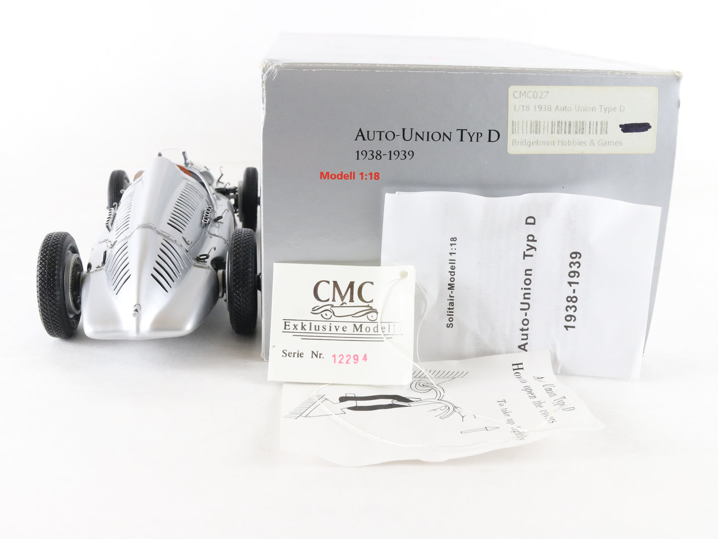 1938-39 Auto Union Type D Silver CMC 1:18 M-027 Metal Model Car