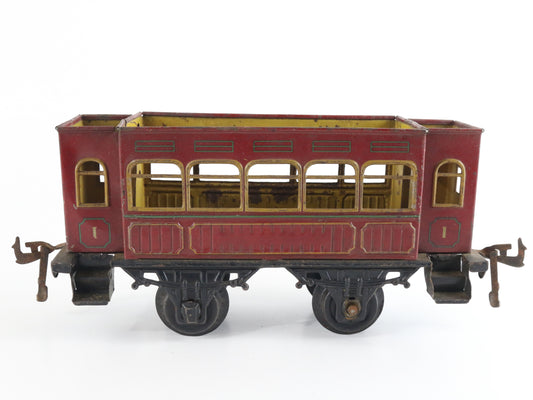 Bing GBN O Prewar Red 1st Class Passenger Coach Car Model Train antique tin litho passenger car rare find