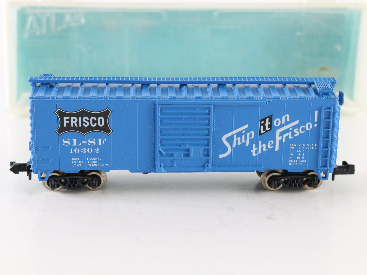 Atlas N 3417 Frisco SLSF 16302 Blue Boxcar with Box