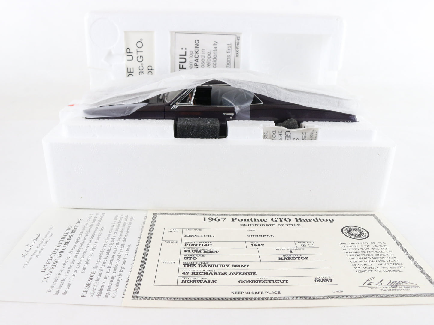 1967 Pontiac GTO Hardtop Plum Mist Purple Danbury Mint 1:24 Diecast Model