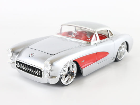 1957 Chevy Corvette Silver & Red Jada Toys Model Car 1:24