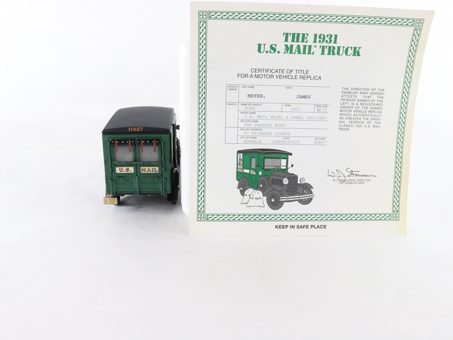 1931 Ford Model A US Mail Delivery Truck Green Danbury Mint 1:24 Diecast Model