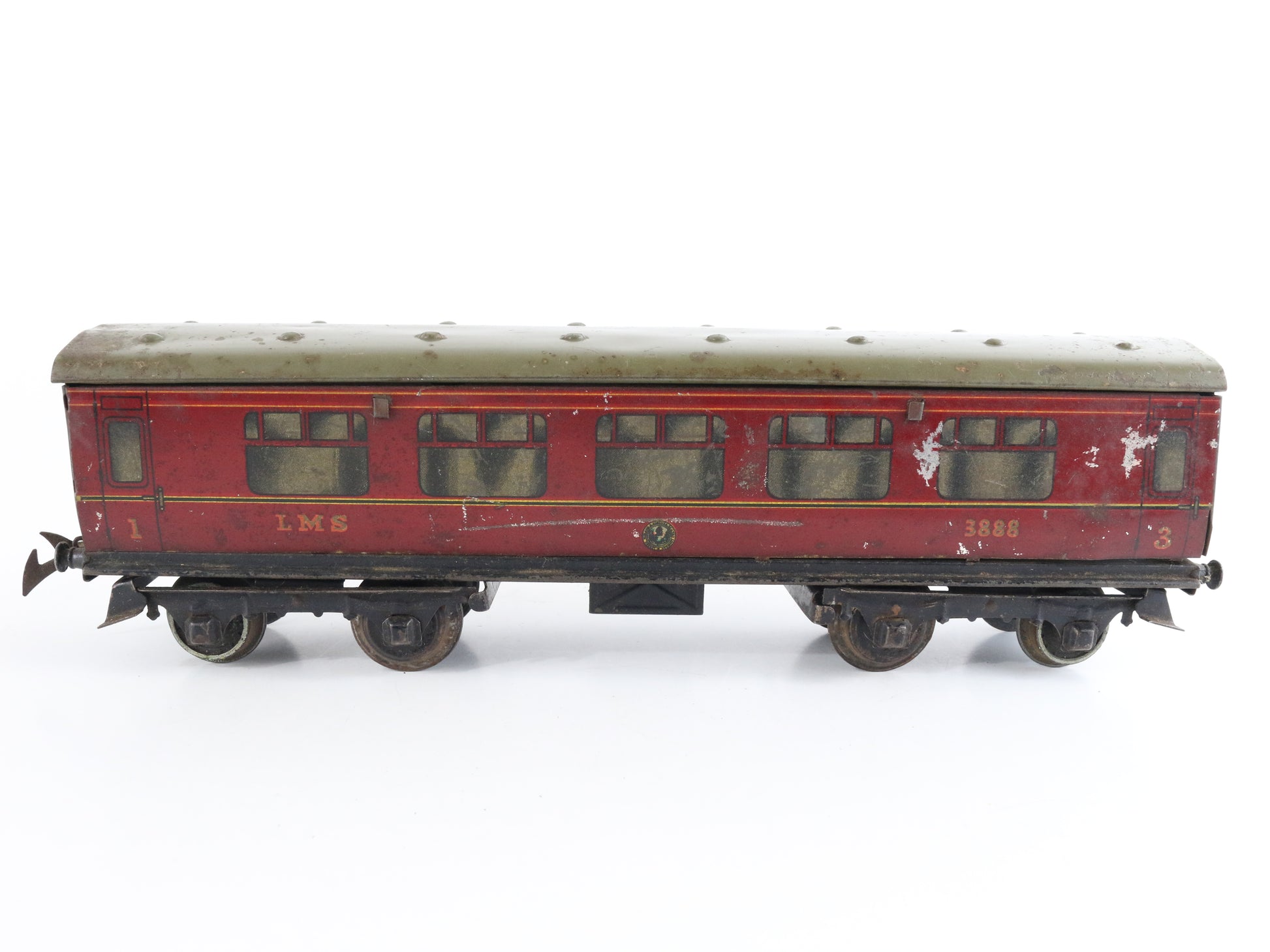 LMS 3888 Corridor Coach 1st 3rd Class Passenger Car Hornby Meccano O Tinplate detailed British passenger coach