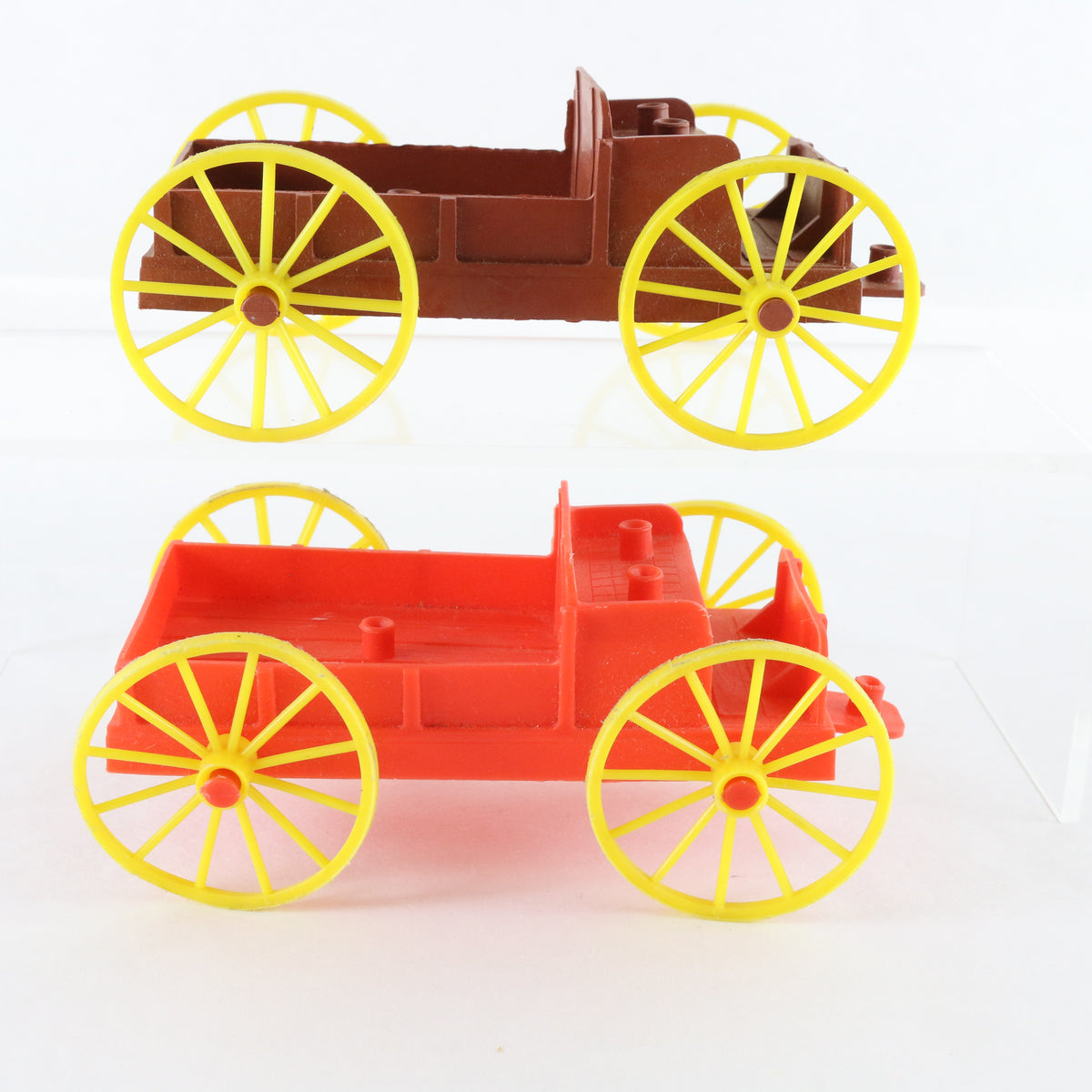 Lot Of 2 Vintage Buckboard Wagons Dark & Light Red MPC 5.5" Plastic Models