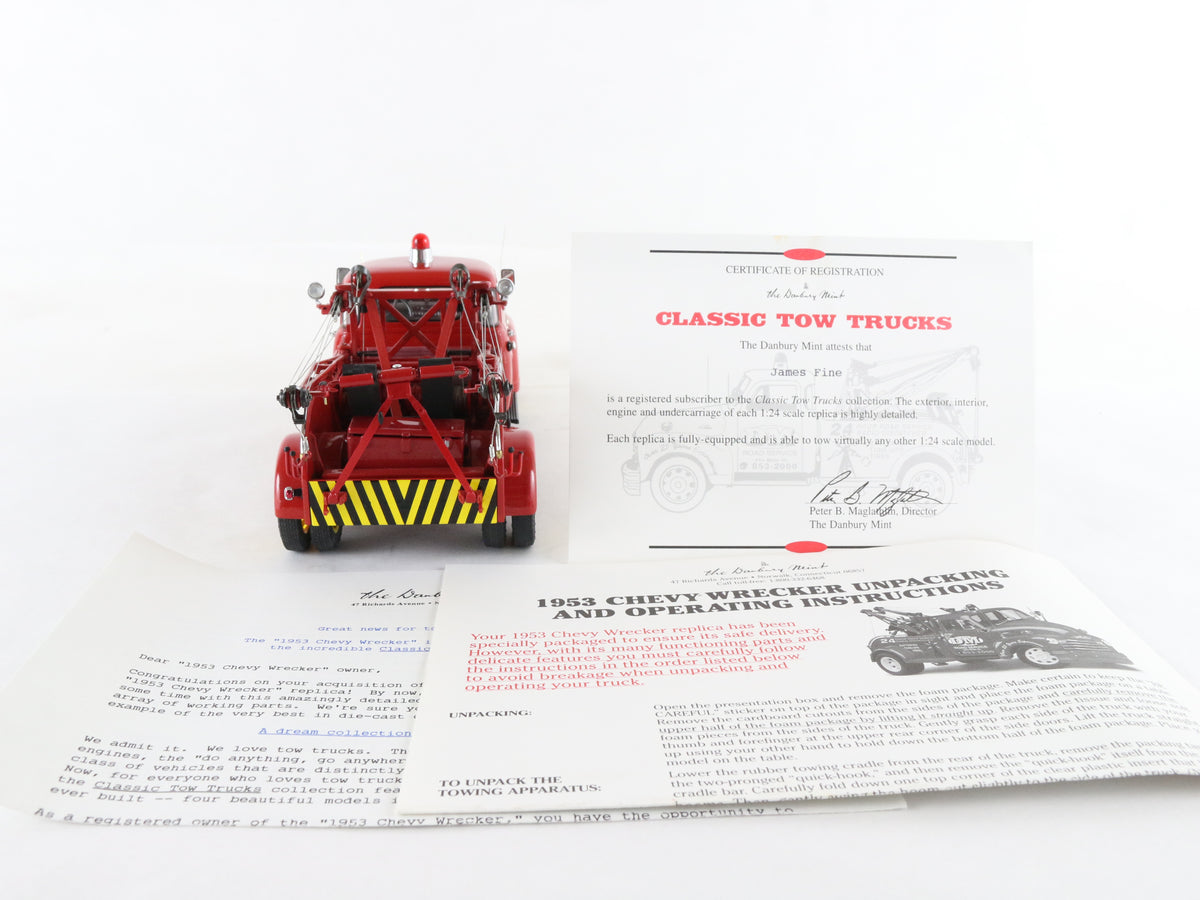 1953 Chevy Wrecker DM Road Service Tow Truck Red Danbury Mint 1:24 Diecast Model