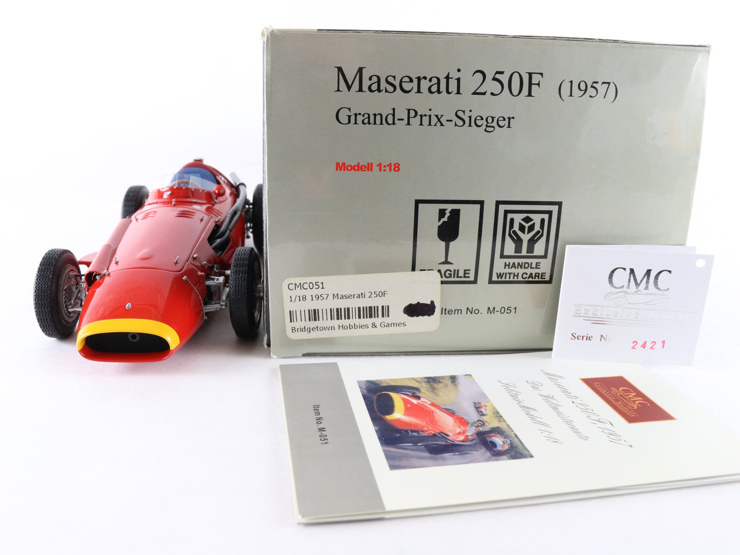 1957 Maserati 250F Grand Prix Sieger Red Yellow CMC 1:18 M-051 Model Car