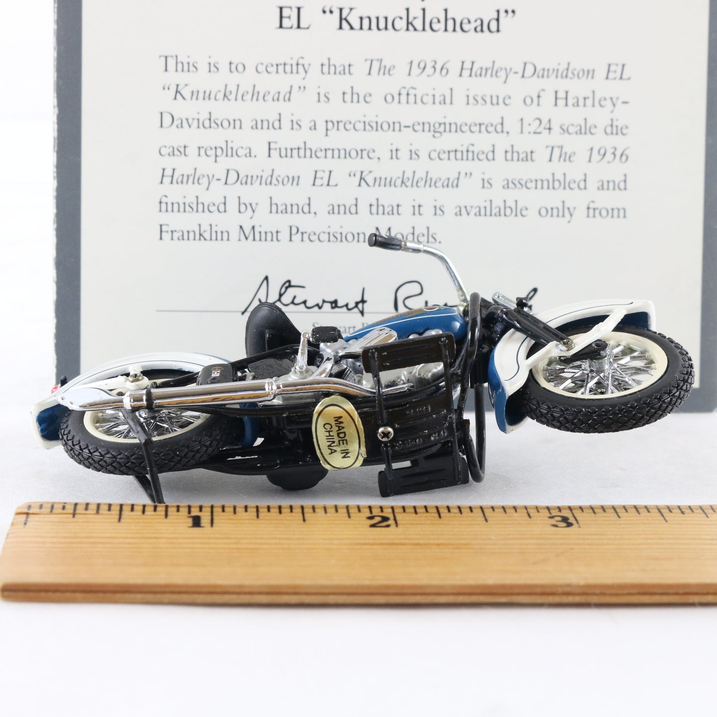 1936 Harley Davidson El Knucklehead Blue White Franklin Mint 1:24 Motorcycle