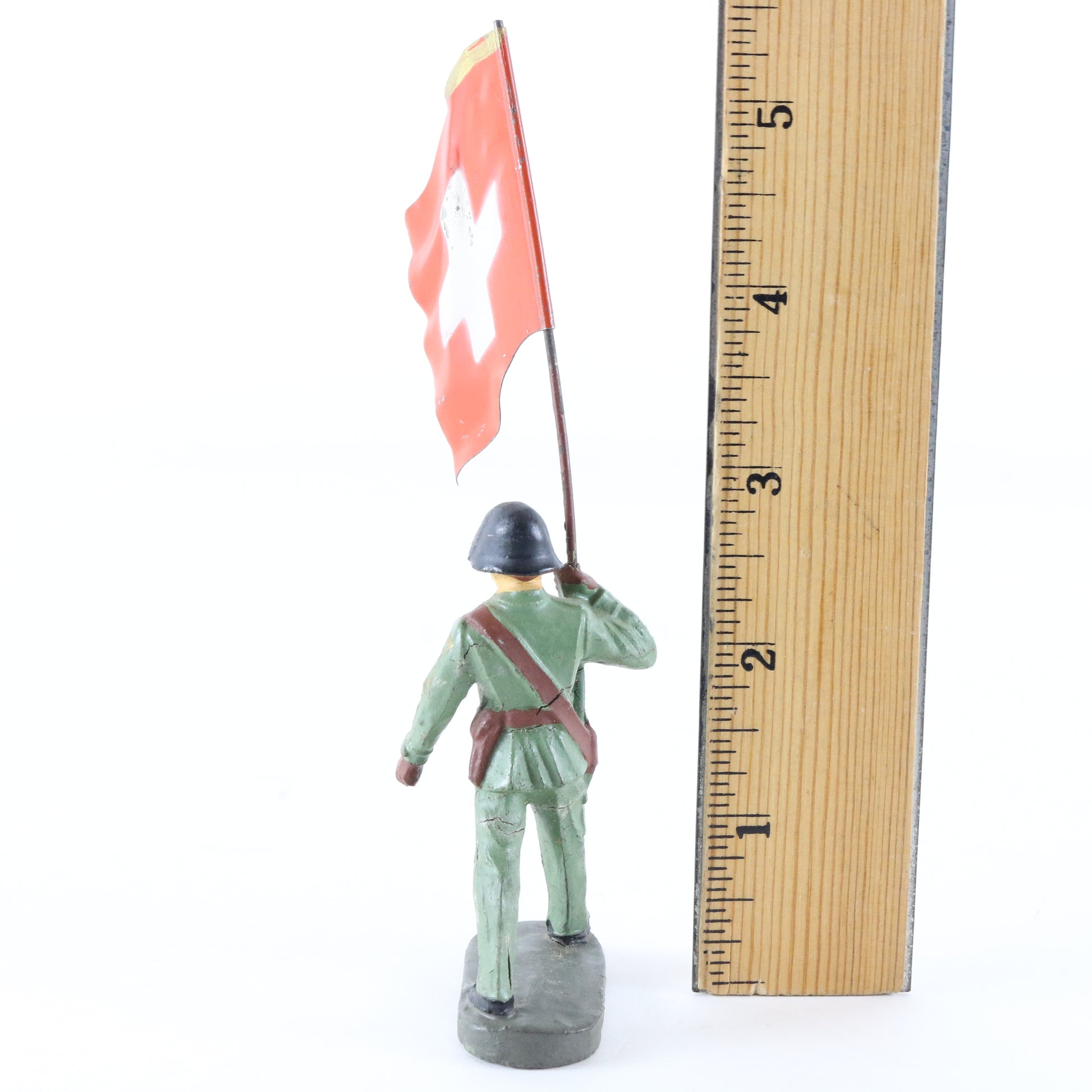 Elastolin WWII Swiss Armed Forces Flag Bearer German Made Toy Soldier 3"