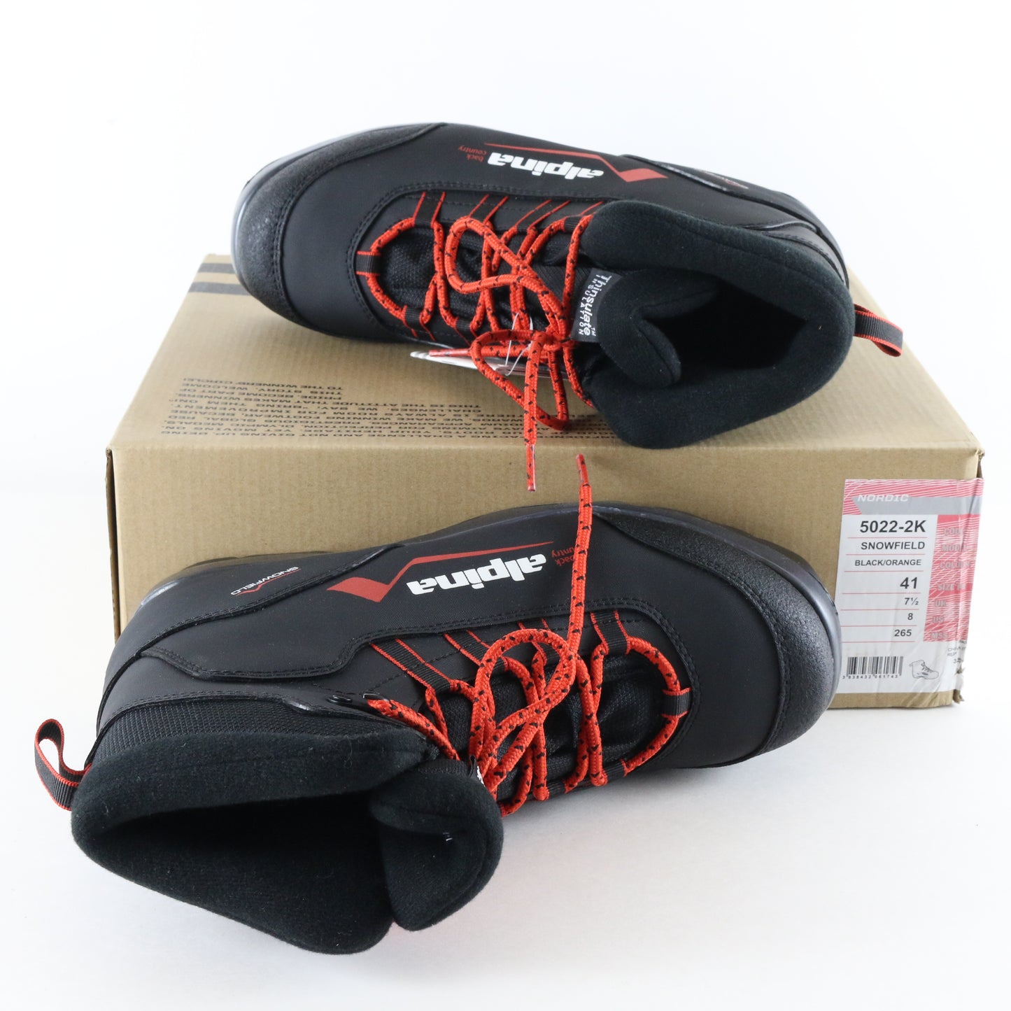 Alpina Snowfield Black & Orange Mens Cross Country Ski Boots Size 8 USA 5022-2k