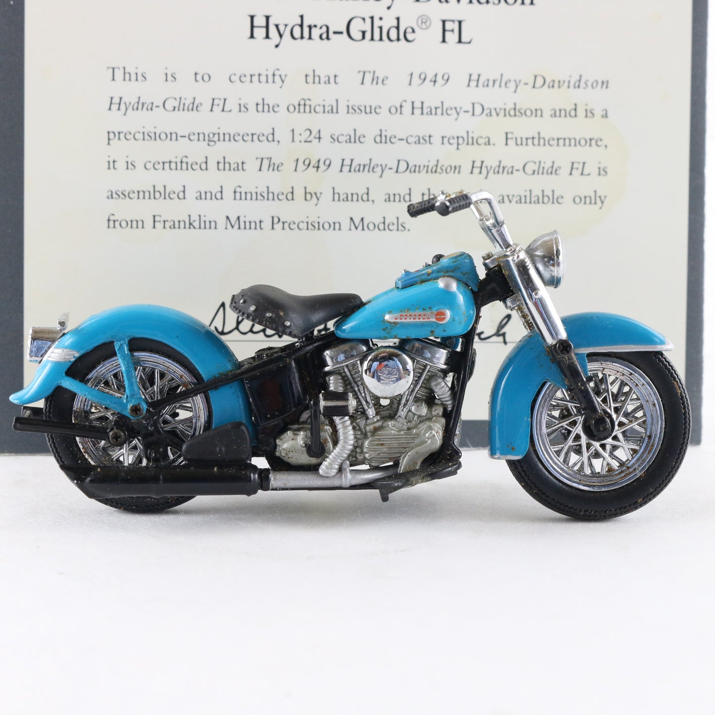 1949 Harley Davidson Hydra-Glide FL Blue Franklin Mint 1:24 Model Motorcycle