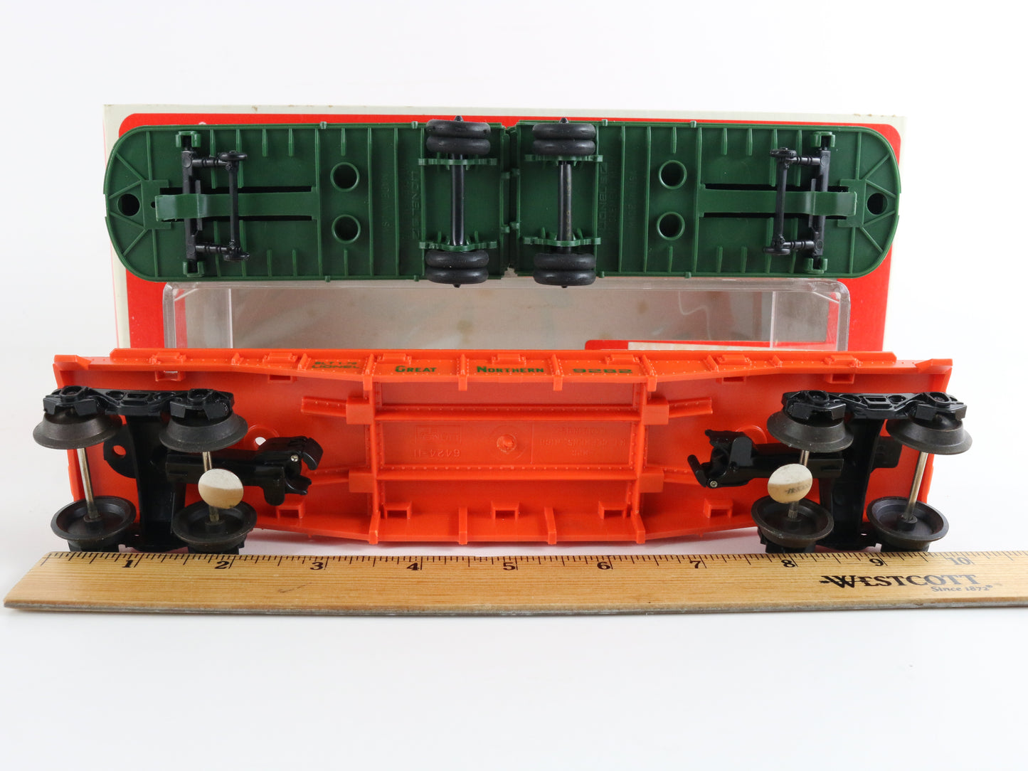 Lionel O 6-9282 Great Northern GN 9282 Piggyback Flat Car W/ Trailers colorful GN intermodal flat car set