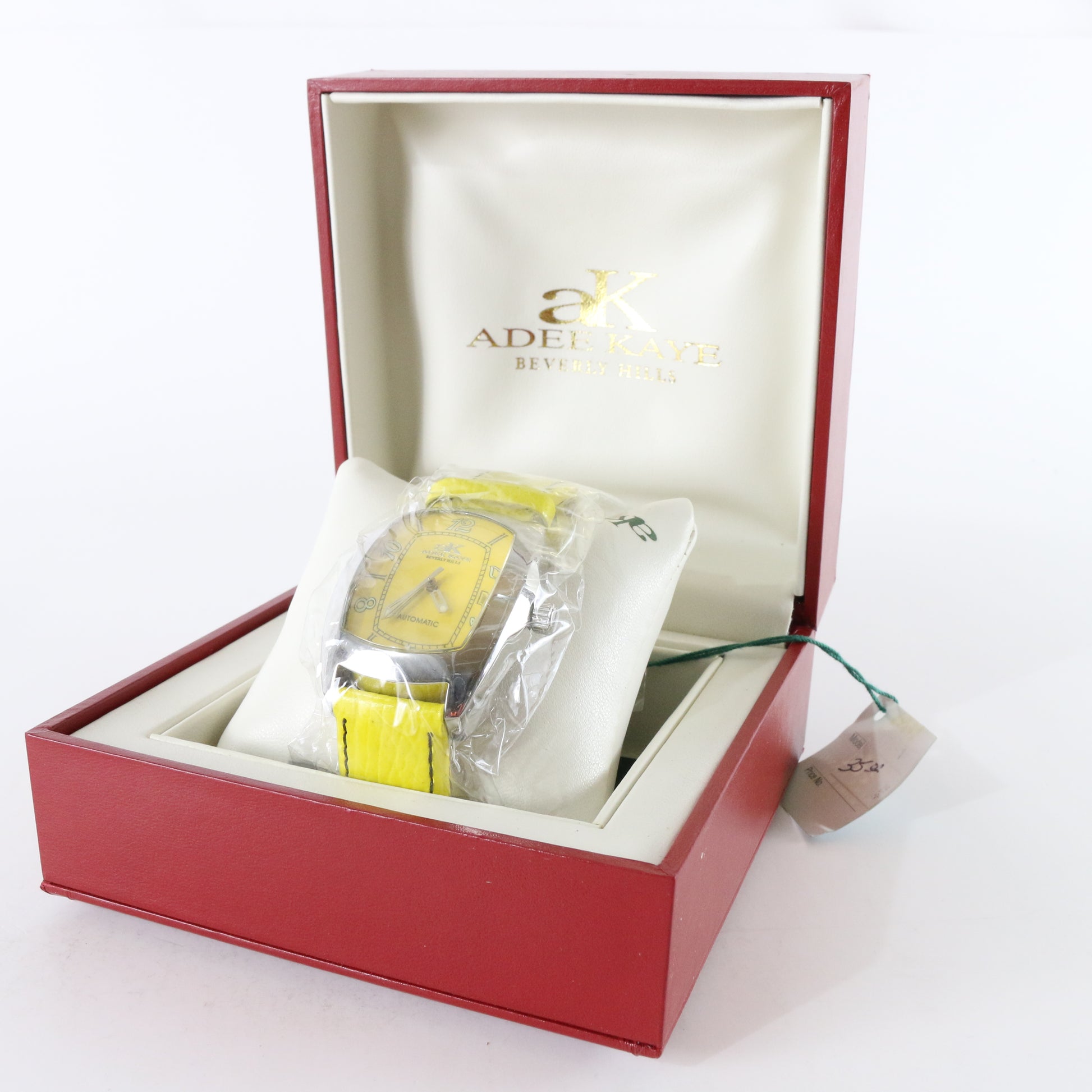 AK Adee Kaye Yellow Automatic Watch Leather Band 3 ATM Stainless Steel for Women