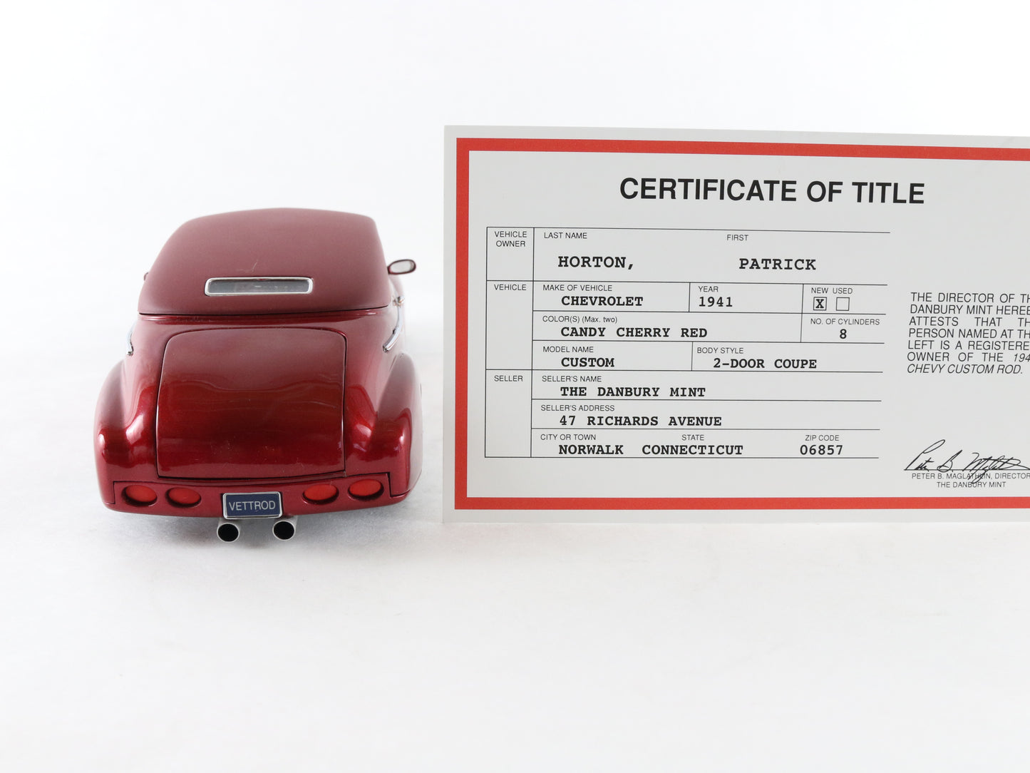 1941 Chevrolet Custom Rod Cherry Red Convertible Danbury Mint 1:24 Model Car