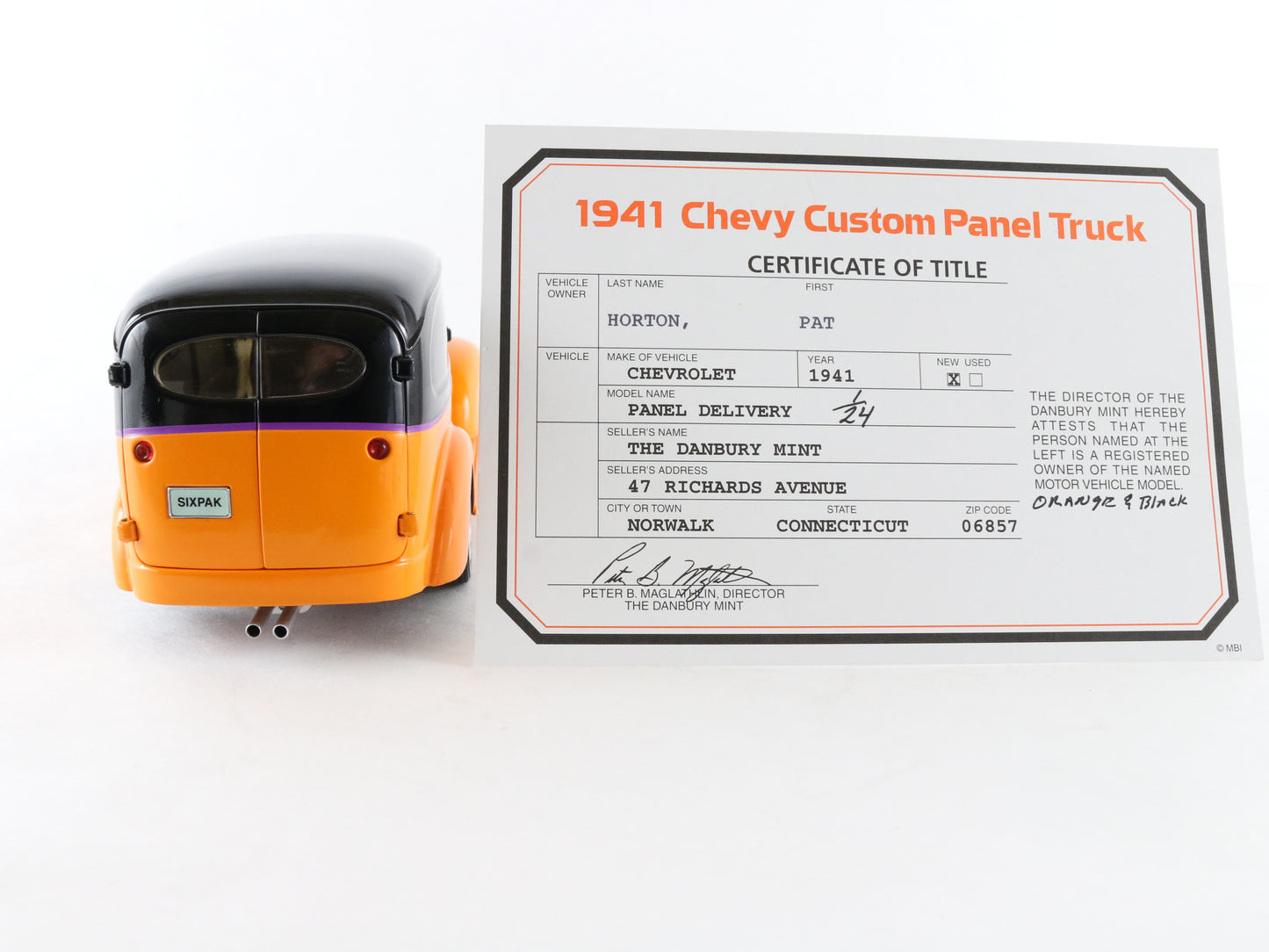 1941 Chevrolet Panel Custom Truck Sixpak Orange Black Danbury Mint 1:24 Model