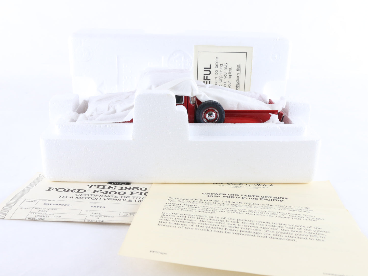 1956 Ford F-100 Half-Ton Pickup Truck Red Danbury Mint 1:24 Diecast Model Car