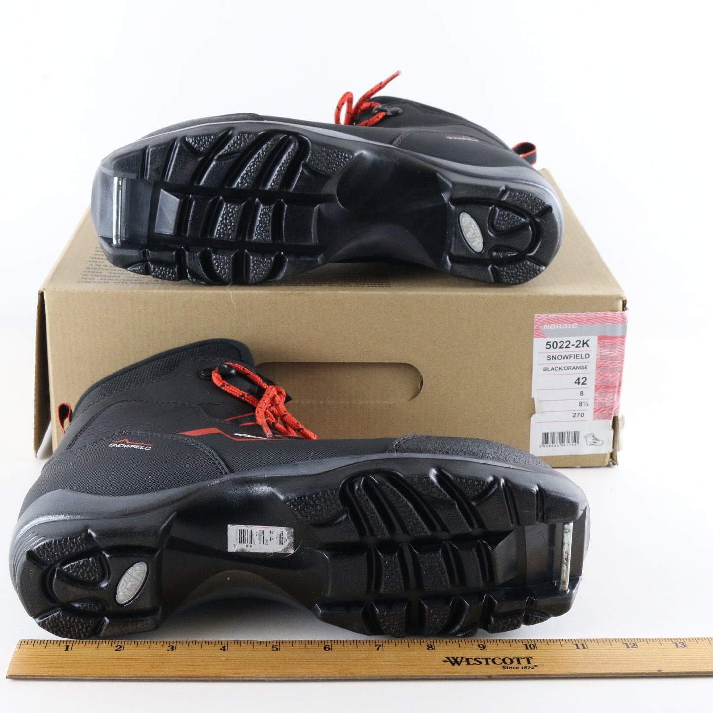 Alpina Snowfield Black & Orange Winter Cross Country Mens Ski Boots Size 8.5 USA