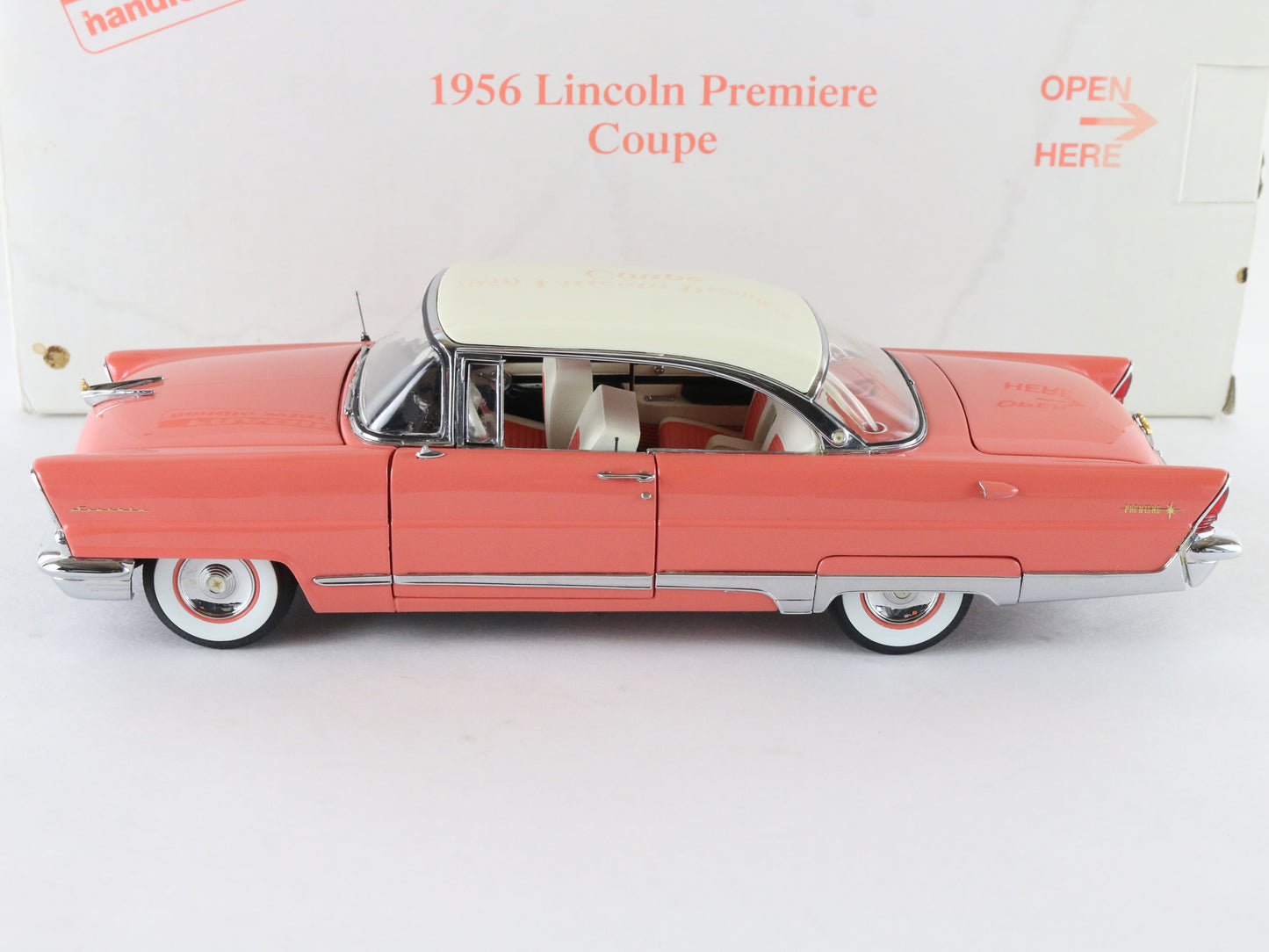 1956 Lincoln Premiere Coupe Coral & White Danbury Mint 1:24 Diecast Model