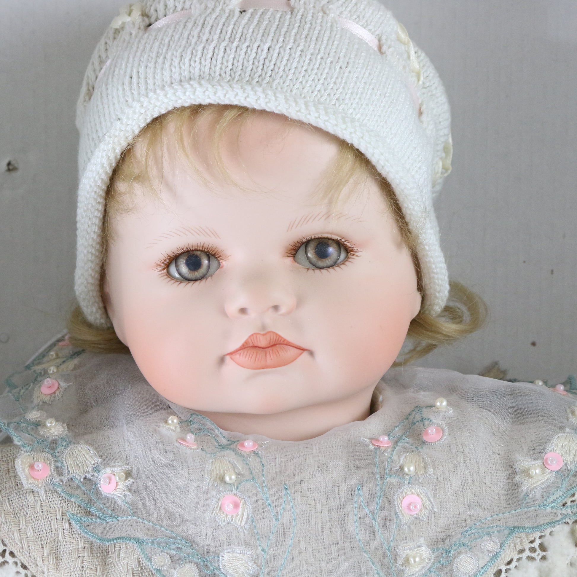 Sacha Christine Cecile Mundia Collection Linen Costume Large Porcelain Doll 18"