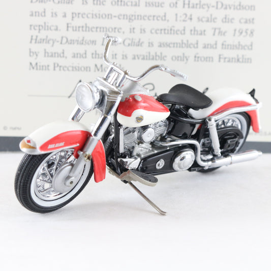 1958 Harley Davidson Duo-Glide Red White Franklin Mint 1:24 Model Motorcycle