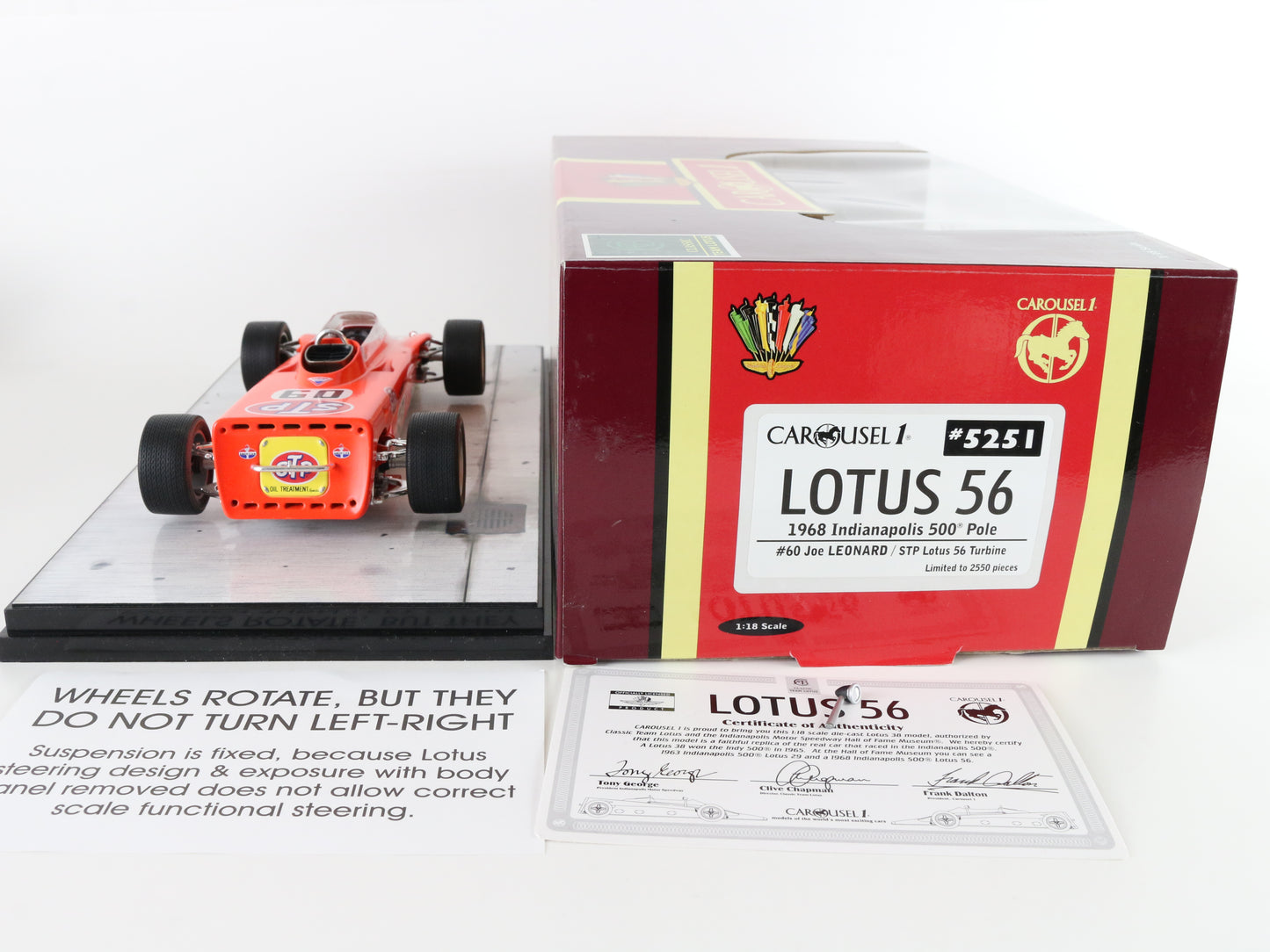 1968 Lotus 56 Indy 500 Pole J. Leonard #60 STP Turbine Carousel 1 1:18 5251