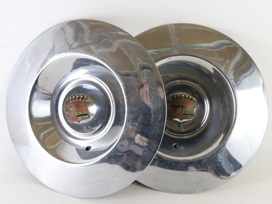 Lot Of 2 Vintage 1947-48 Cadillac Metal Dog Dish Metal Wheel Hubcaps 10"