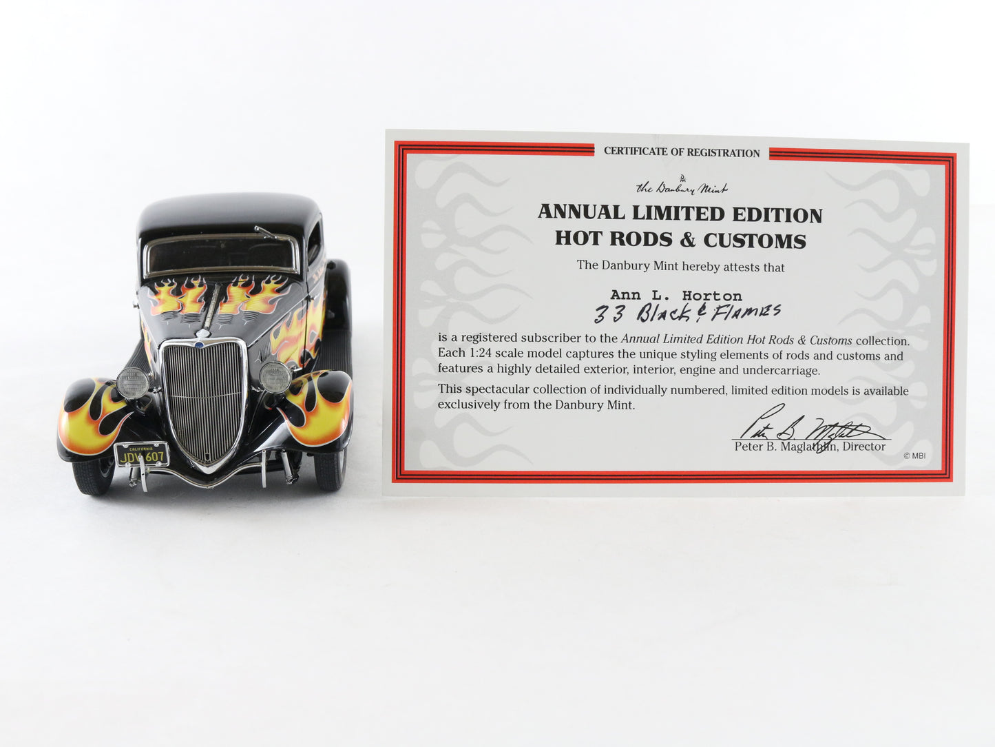 California Kid 1934 Ford Coupe Black W/ Flames Danbury Mint 1:24 Model Car