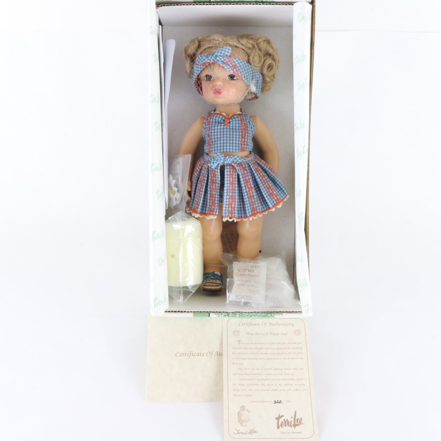 Tiny Terri Lee CA California Travel 10" Doll Gingham Sun Suit W/ Extras 40023