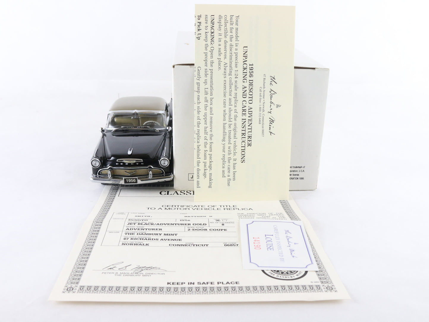 1956 Desoto Adventurer Coupe Black Gold Danbury Mint 1:24 Diecast Model