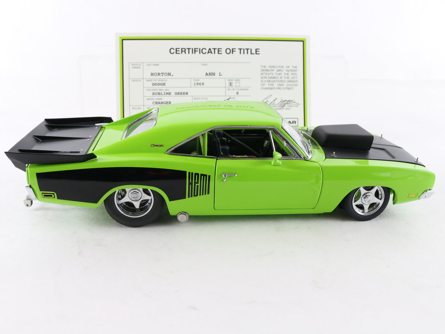 1969 Dodge Charger HEMI Pro Street Green Dragster Danbury Mint 1:24 Model Car