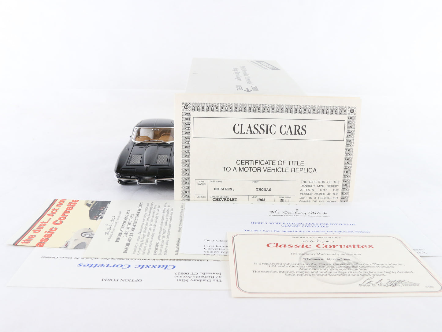 1963 Chevy Corvette Sting Ray Coupe Black Danbury Mint 1:24 Diecast Model