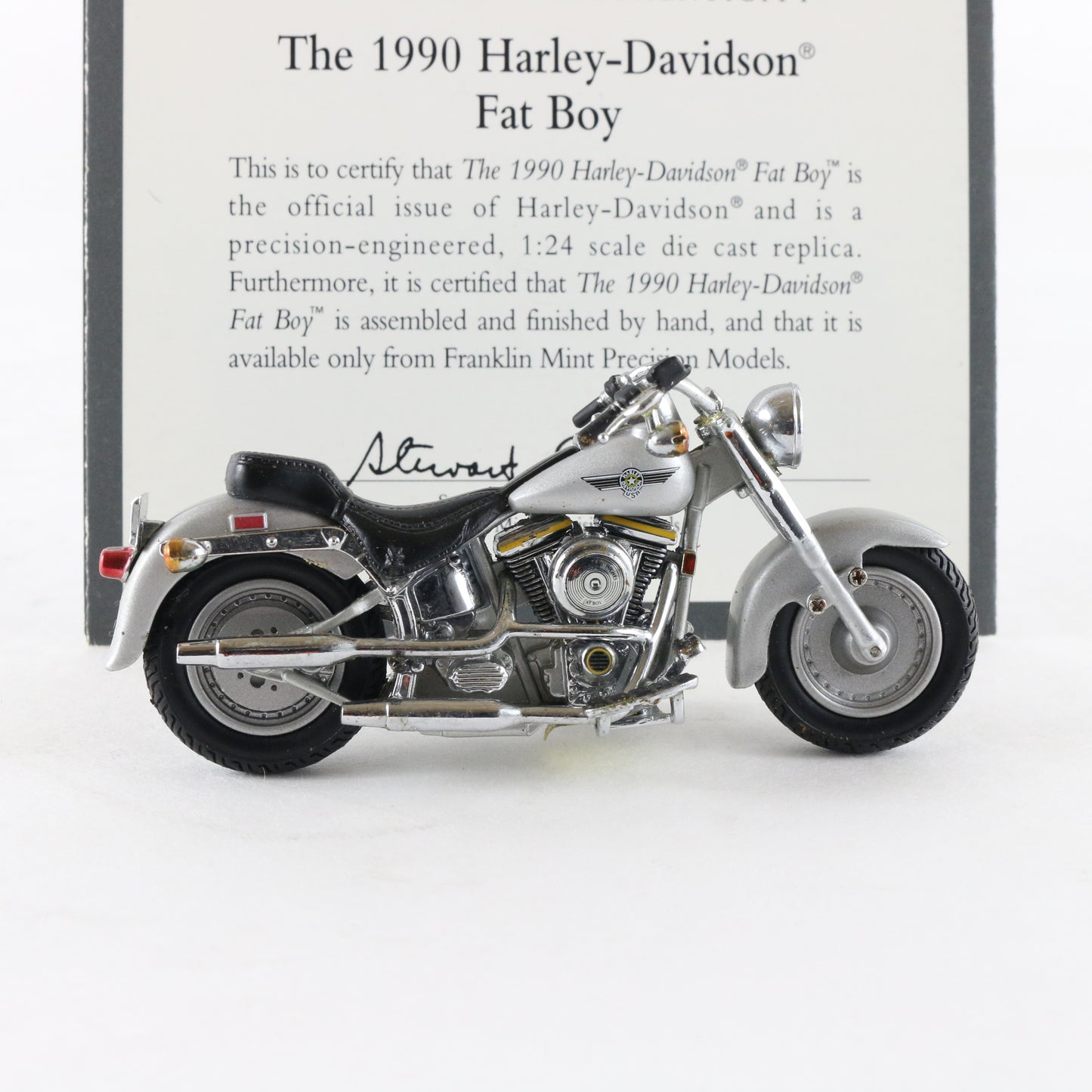 1990 Harley Davidson Fat Boy Gray Franklin Mint 1:24 Diecast Model Motorcycle