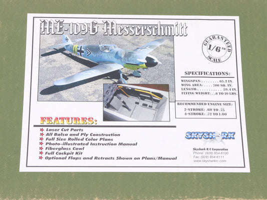 Skyshark Me-109g Messerschmitt 1/6 Scale Balsa Plywood 65.2" Wingspan