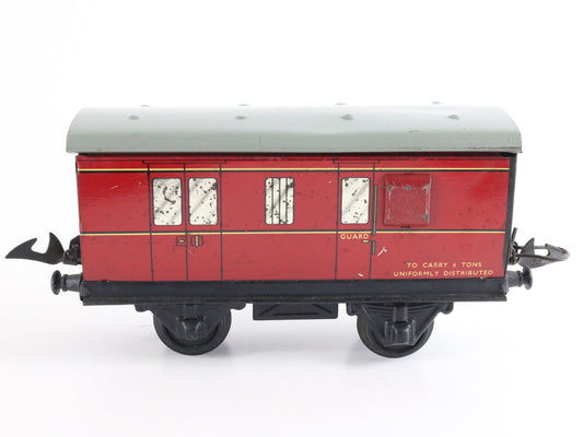 Red Guard Passenger Wagon Hornby Meccano LMS O Model Train collectible tinplate coach with LMS branding