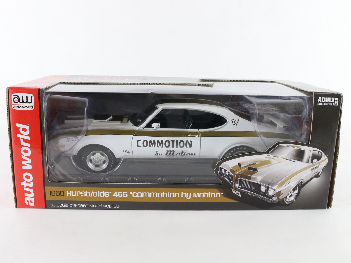 Auto World 1:18 1969 Hurst Olds 455 Commotion Motion White American Muscle Model