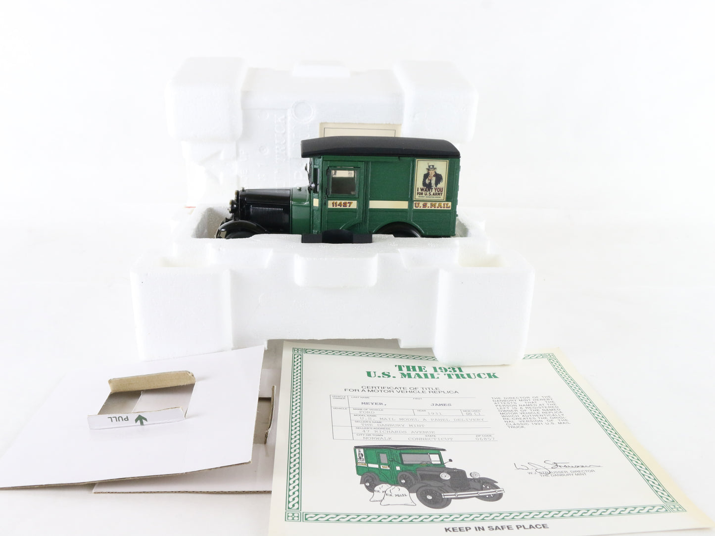 1931 Ford Model A US Mail Delivery Truck Green Danbury Mint 1:24 Diecast Model