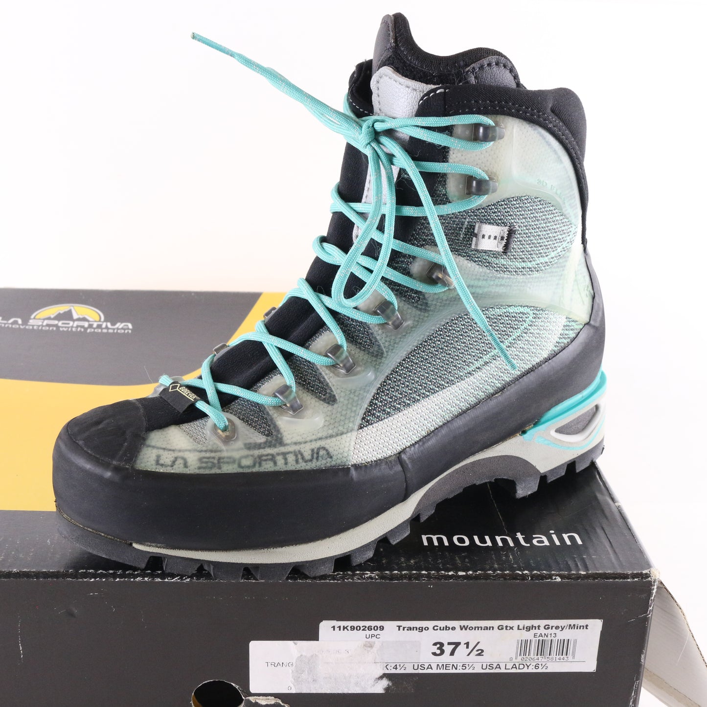 La Sportiva Trango Cube GTX Womens Light Grey Mint Hiking Boots Size 6.5 USA