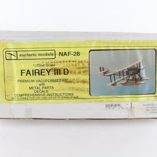 Fairey III D Vintage Biplane Esoteric 1:72 NAF-28 Model Plane Kit
