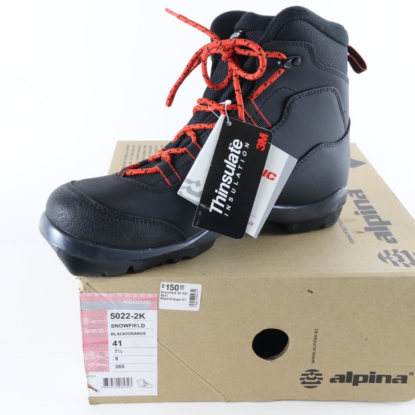 Alpina Snowfield Black & Orange Mens Cross Country Ski Boots Size 8 USA 5022-2k
