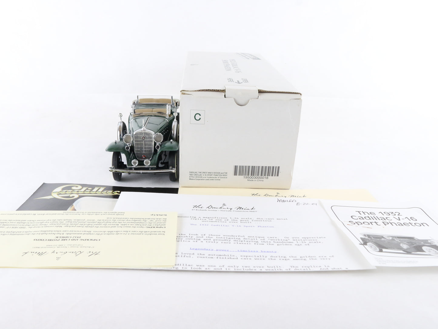 1932 Cadillac V-16 Sport Phaeton Convertible Green Tan Danbury Mint 1:24 Diecast