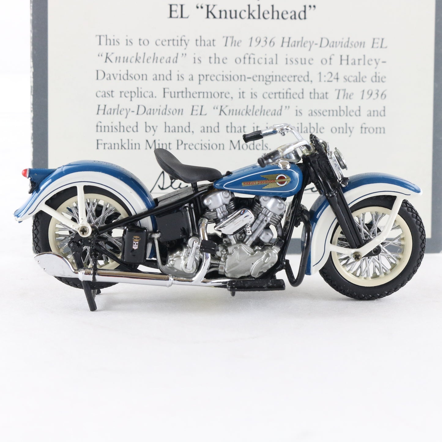 1936 Harley Davidson El Knucklehead Blue White Franklin Mint 1:24 Motorcycle