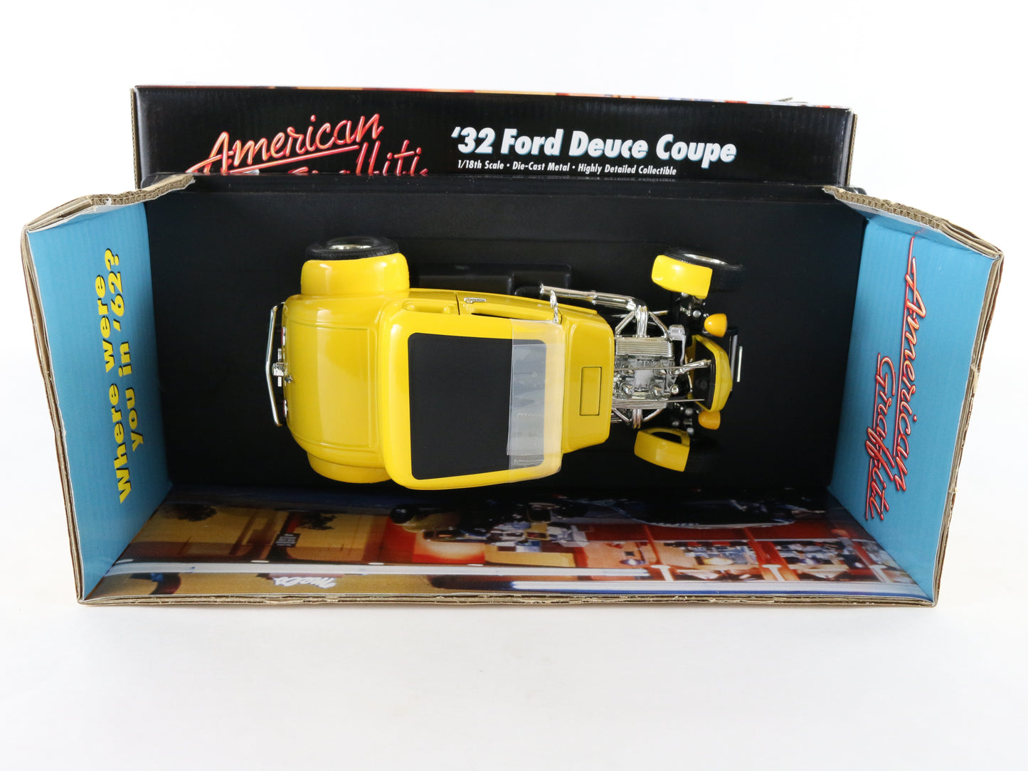 1932 '32 Ford Deuce Coupe Yellow American Graffiti ERTL 1:18 Diecast Model 32078