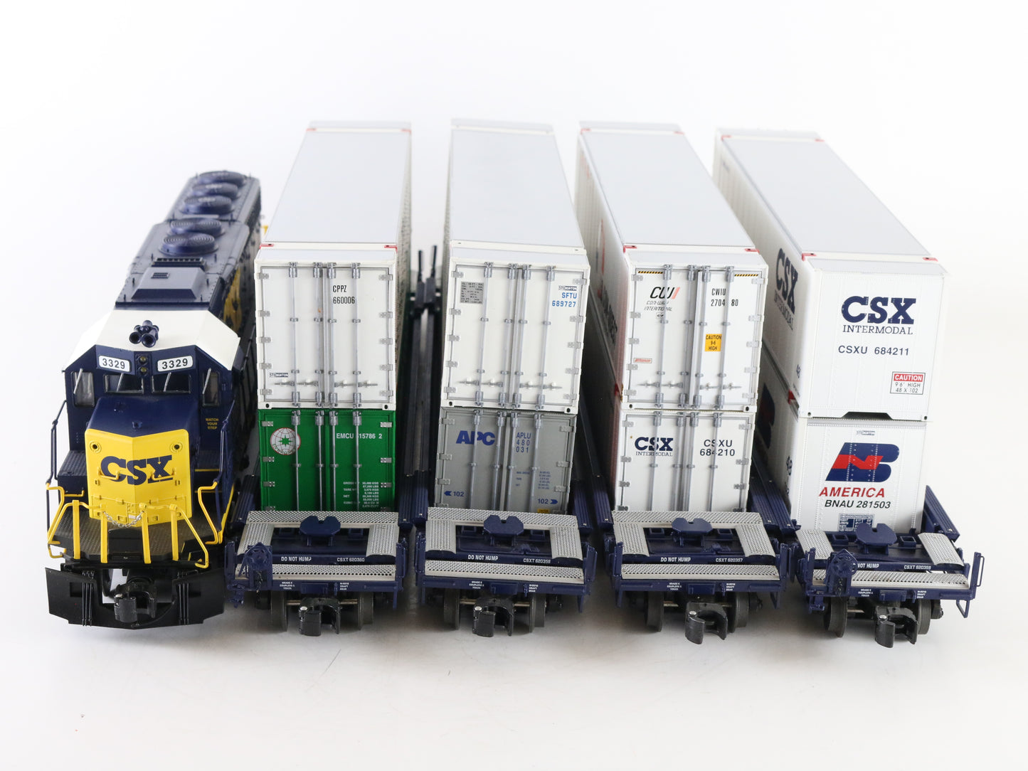 Lionel Set O 6-31760 CSX 3329 SD40-2 Husky Stacks Container Depressed Flat Cars