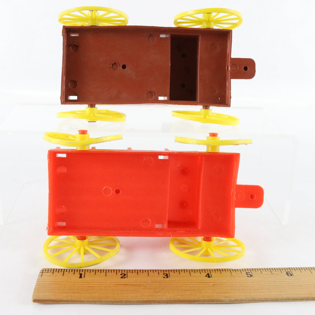 Lot Of 2 Vintage Buckboard Wagons Dark & Light Red MPC 5.5" Plastic Models