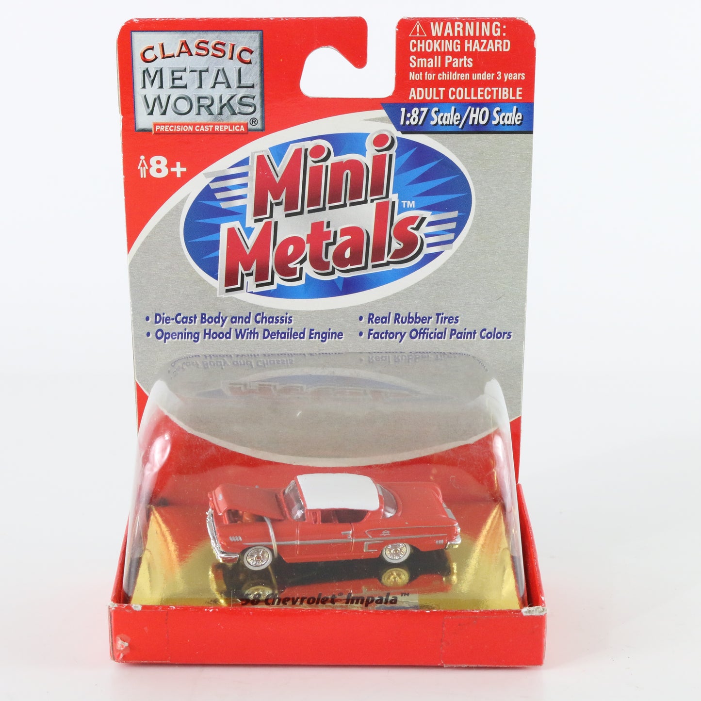 1958 '58 Chevrolet Impala Red White Diecast Model Car Mini Metals HO 1:87 30109