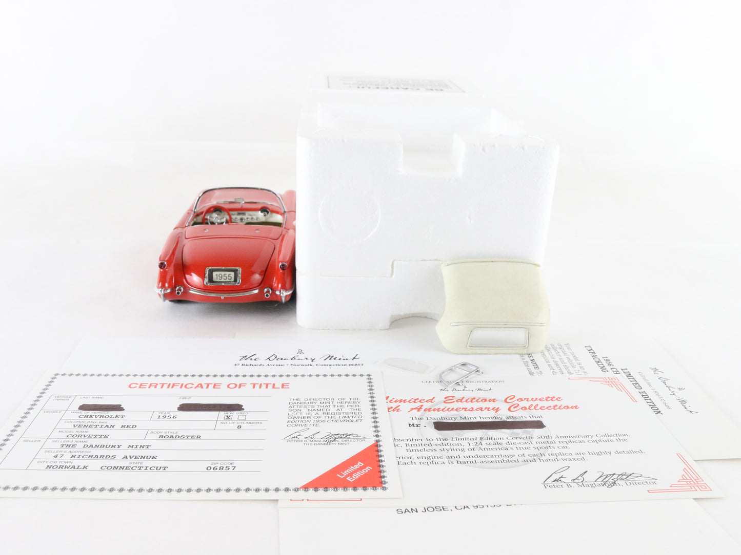 1955 Chevy Corvette Roadster Venetian Red Limited Danbury Mint 1:24 Diecast 396