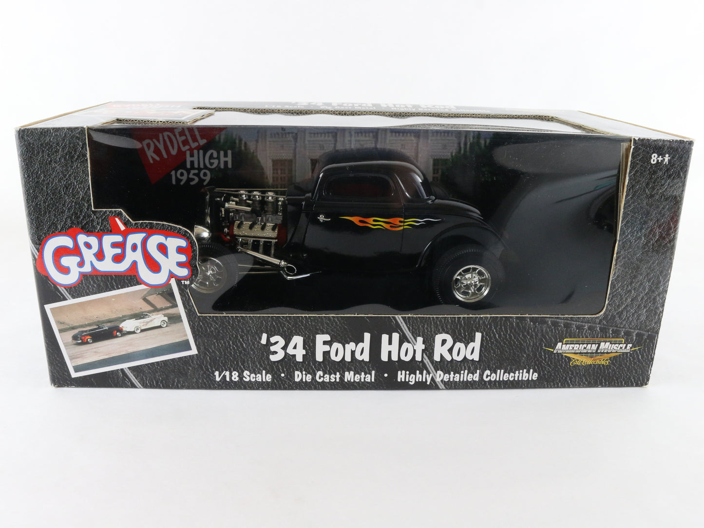 1934 '34 Ford Hot Rod Grease Movie American Muscle ERTL 1:18 Black +Flames 36602