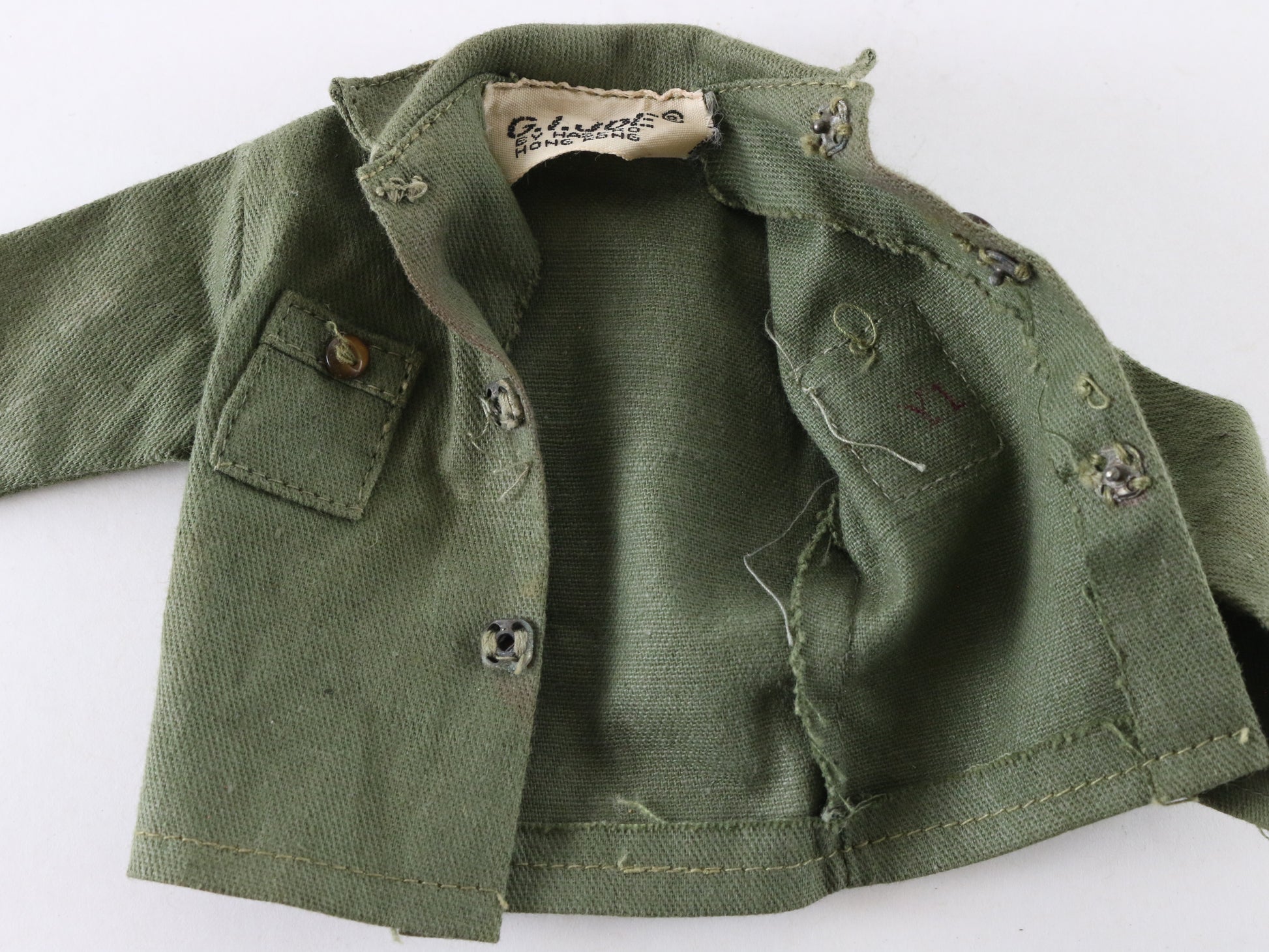  1964 Hasbro Gi Joe Olive Green Fatigue Jacket For 12” Figures Hong Kong